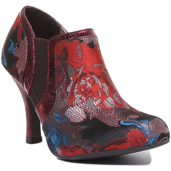 Ruby Shoo Juno Women's Zip Up Metallic Brocade Russet Heel Shoes In Burgundy Size 9