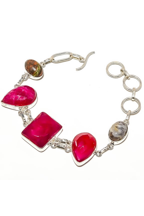 Ruby (Simulated) 925 Silver Plated Tennis Bracelet 7-7.99" TB7790-123, Valentine's Day Gift, Birthday Gift, Beautiful Jewelry For Woman & Girls