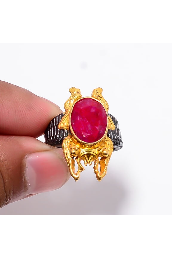 Ruby (Simulated) 925 Sterling Silver Frog Ring S.8 R8753, Christmas Gift