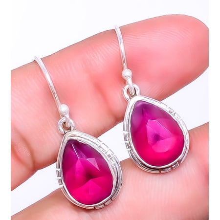 Ruby (Simulated) 925 Sterling Silver Handmade Jewelry Earring 1.29" A313, Gemstone Silver Jewelry, New Year Sale, Valentin's Day Gift