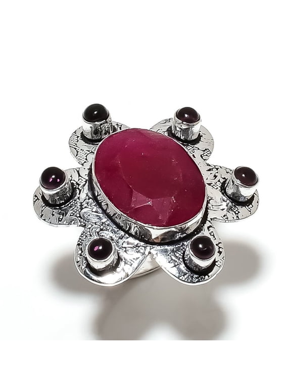 Ruby(Simulated) Amethyst Gemstone 925 Sterling Silver Jewelry Ring Size 6