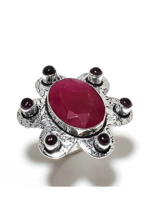 Ruby(Simulated) Amethyst Gemstone 925 Sterling Silver Jewelry Ring Size 6