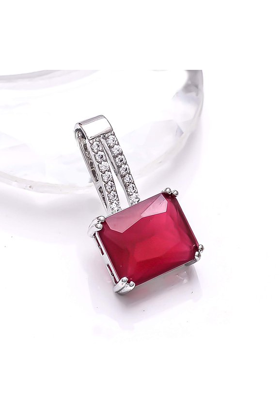Ruby - Simulated, Cubic Zirconia 925 Silver Platinum Plated Pendant 0.80" P79517, Ruby Pendant, Gift For Her, Octagon Pendant, Red Pendant
