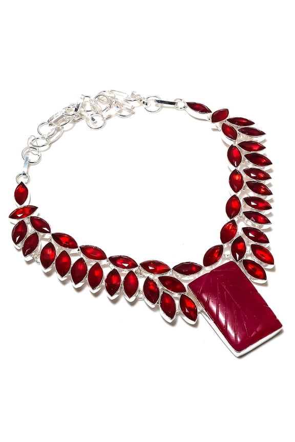Ruby(Simulated) Garnet 925 Sterling Silver Jewelry Necklace 18"