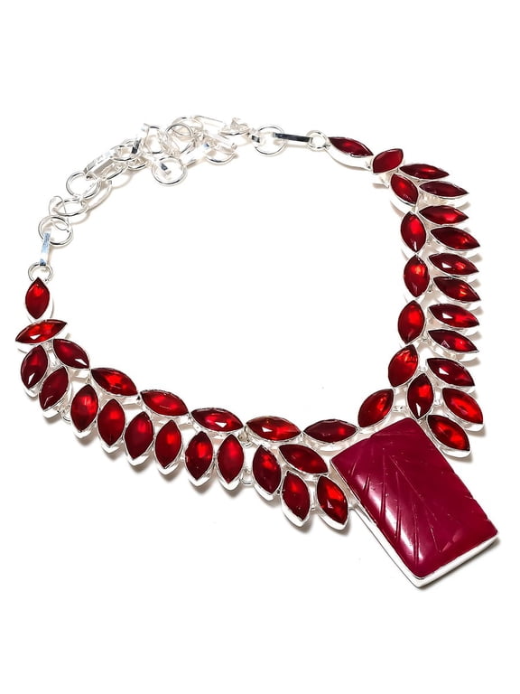 Ruby(Simulated) Garnet 925 Sterling Silver Jewelry Necklace 18"