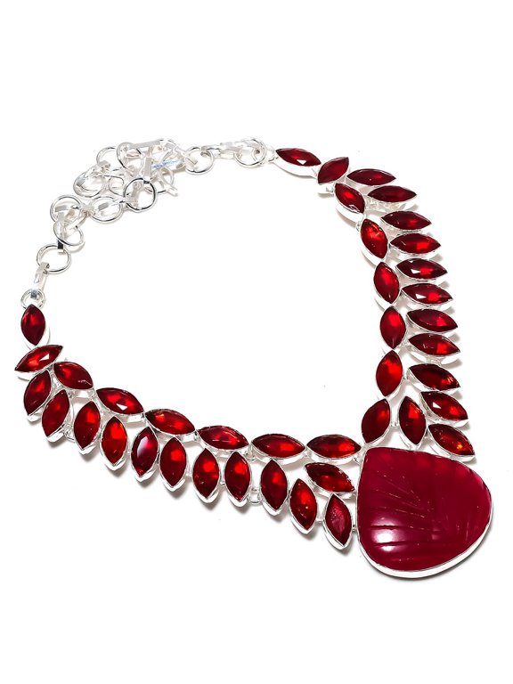Ruby(Simulated) Garnet 925 Sterling Silver Jewelry Necklace 18"
