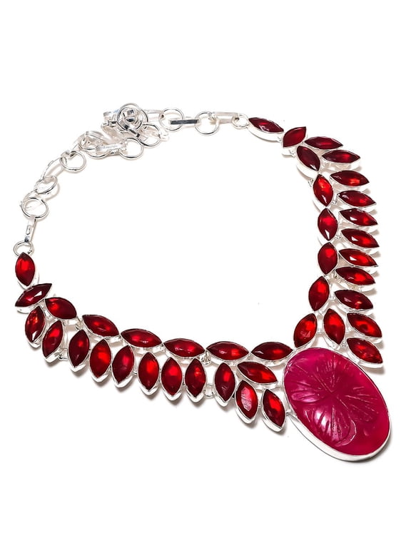 Ruby(Simulated) Garnet 925 Sterling Silver Jewelry Necklace 18"