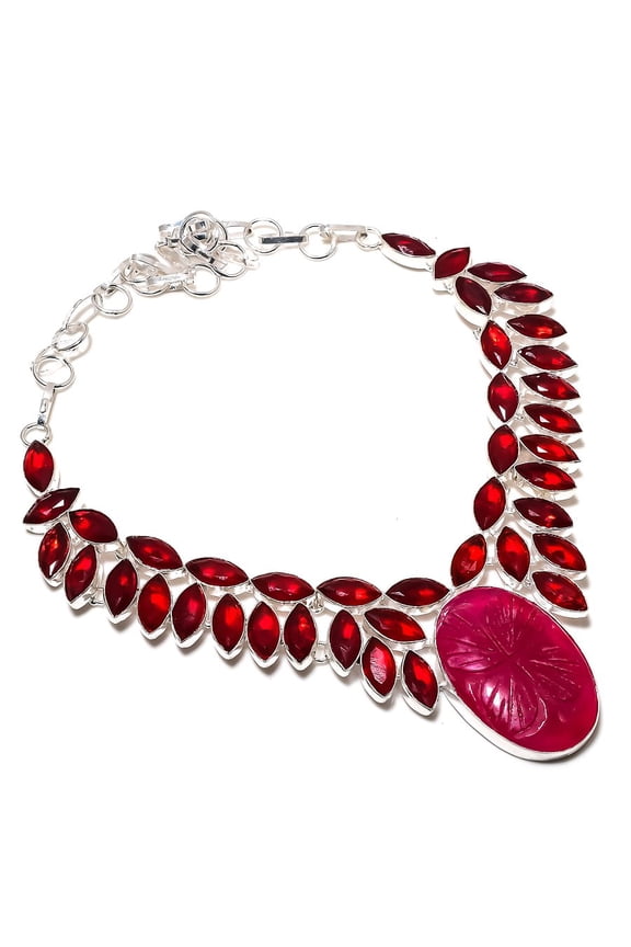Ruby(Simulated) Garnet 925 Sterling Silver Jewelry Necklace 18"