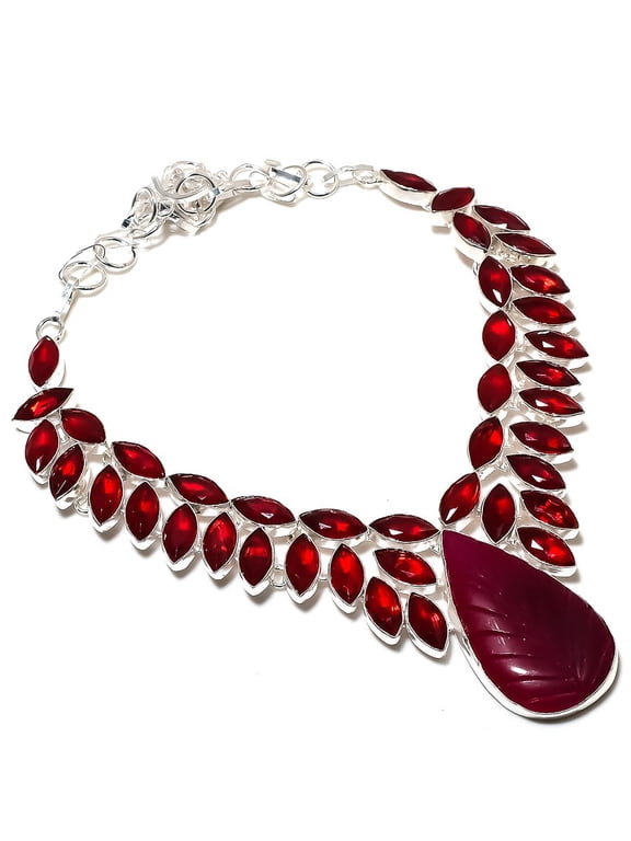 Ruby(Simulated) Garnet 925 Sterling Silver Jewelry Necklace 18"
