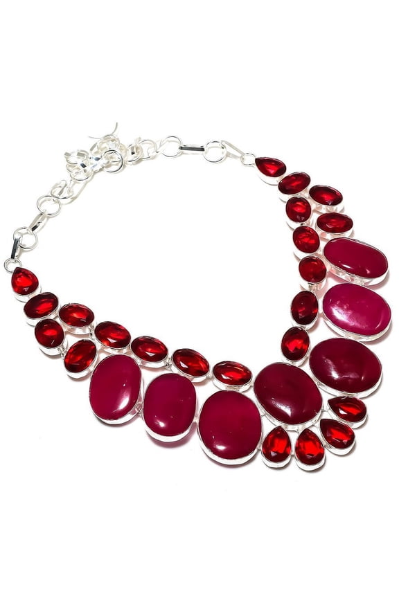 Ruby(Simulated) Garnet Gemstone 925 Sterling Silver Jewelry Necklace 18"