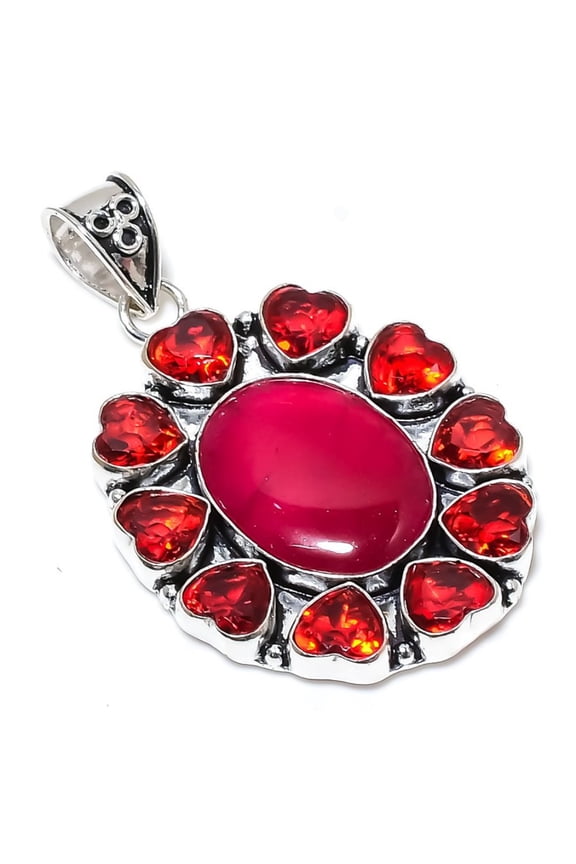 Ruby(Simulated) Garnet Gemstone 925 Sterling Silver Jewelry Pendant 2.40"