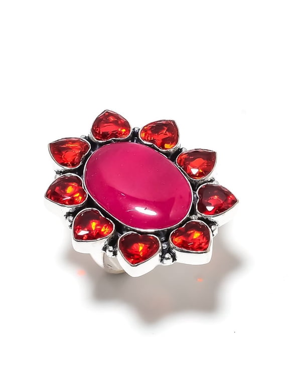 Ruby(Simulated) Garnet Gemstone 925 Sterling Silver Jewelry Ring Size 8