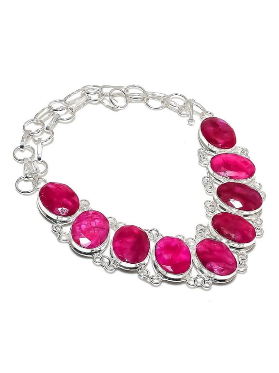 Ruby(Simulated) Gemstone 925 Sterling Silver Jewelry Necklace 18"