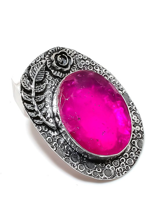 Ruby(Simulated) Gemstone 925 Sterling Silver Jewelry Pendant 2.05"