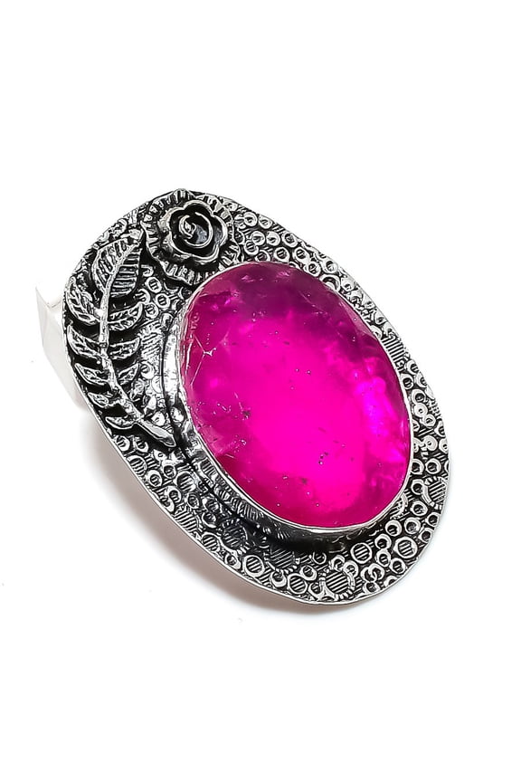 Ruby(Simulated) Gemstone 925 Sterling Silver Jewelry Pendant 2.05"