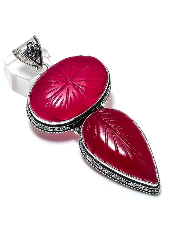 Ruby(Simulated) Gemstone 925 Sterling Silver Jewelry Pendant 3.55"