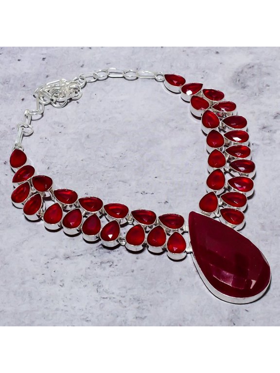 Ruby(Simulated) Gemstone Handmade 925 Sterling Silver Jewelry Necklace 18"