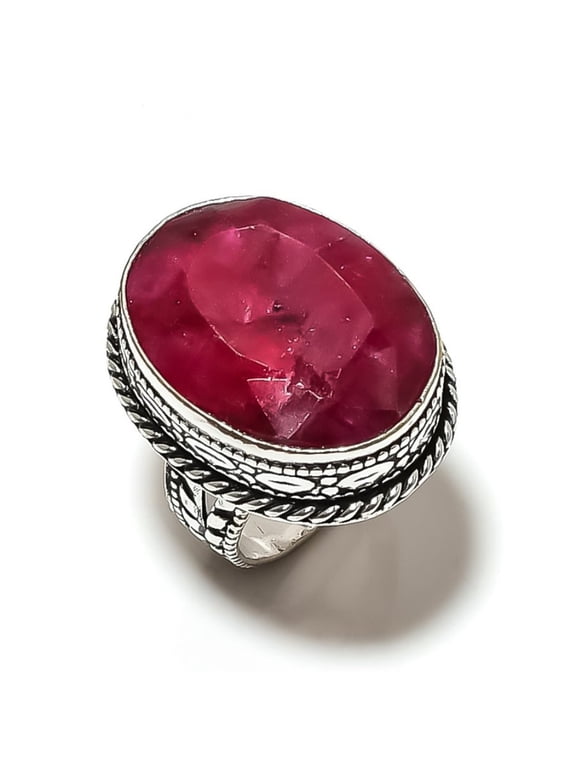 Ruby(Simulated) Gemstone Handmade 925 Sterling Silver Ring Size 7.5