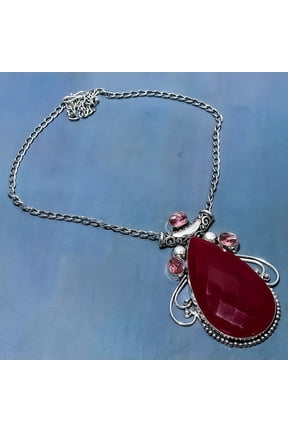 Ruby(Simulated) Kunzite Gemstone 925 Sterling Silver Jewelry Necklace 18"