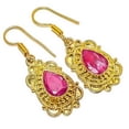 thumbnail image 1 of Ruby (Simulated) Silver 18k Yellow Gold Plated Earring 1.76" E7624-413, Gemstone Silver Jewelry, New Year Sale, Valentin's Day Gift, 1 of 1