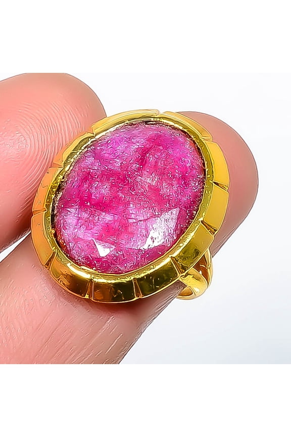 Ruby (Simulated) Silver 18k Yellow Gold Plated Ring s.8 R7623-131, Gemstone Jewelry, Birthday Gift, Christmas Gift
