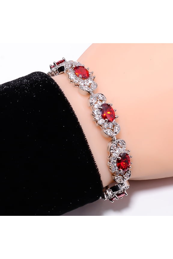 Ruby - Simulated)Spinel, CZ 925 Sterling Silver Tennis Bracelet B129022