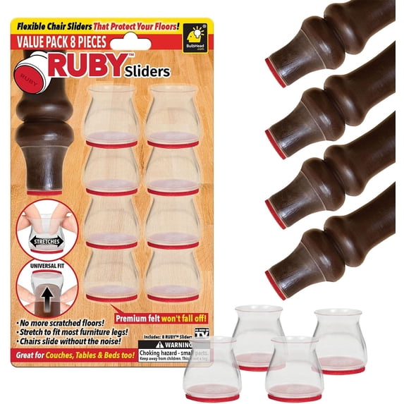 Ruby Sliders As Seen On TV by BulbHead - Red Means They’re Authentic - Premium Chair Covers Protect Hardwood & Tile Floors from Scratching - Fits Most Furniture Leg Sizes & Shapes - 8 Pack