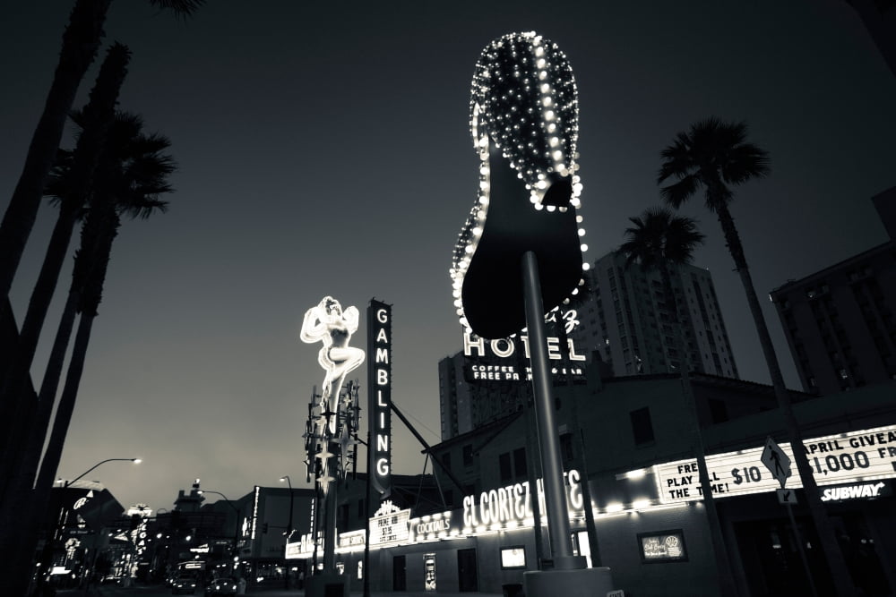 Ruby Slipper neon sign lit up at dusk Fremont Street Las Vegas Nevada USA Canvas Art - Panoramic Images (27 x 9)