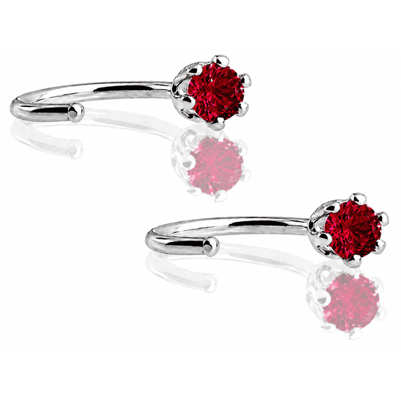 Ruby Small 3mm Stone Open Half Hoop Piercing Earrings for Women Hugger Hook Sterling Silver Earrings (Ruby 3mm/ 19 gauge)