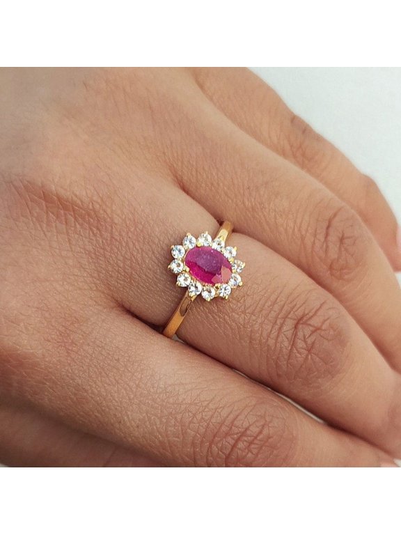 Ruby Solitaire Ring-Red Ruby Cluster Ring-Ruby 14k Gold Engagement Ring-Ruby Halo Ring For Her-Anniversary Gift-Ruby Birthstone Ring