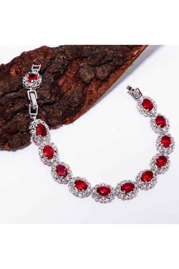 Ruby )Spinel 925 Sterling Silver Adjustable Tennis Bracelet 7-8" B127614, Ruby Bracelet, Red Bracelet, Oval Bracelet
