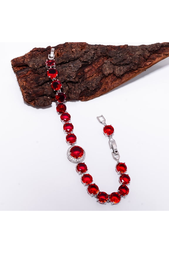 Ruby )Spinel 925 Sterling Silver Adjustable Tennis Bracelet 7-8" B132817, Ruby Bracelet, Red Bracelet, Round Bracelet