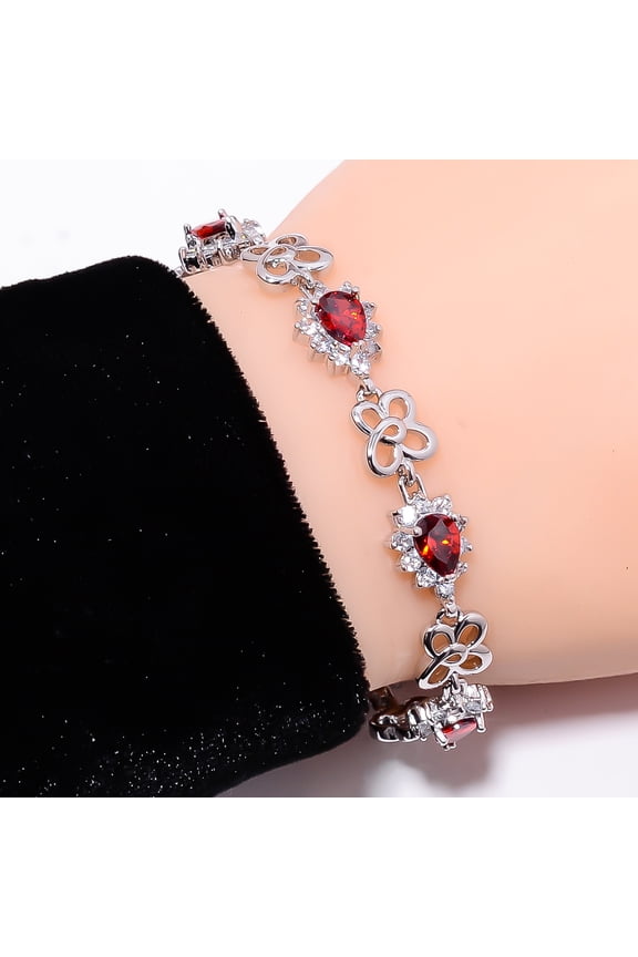 Ruby )Spinel, CZ 925 Sterling Silver Adjustable Tennis Bracelet 7-8" B128932, Ruby Bracelet, Red Bracelet, Pear Bracelet