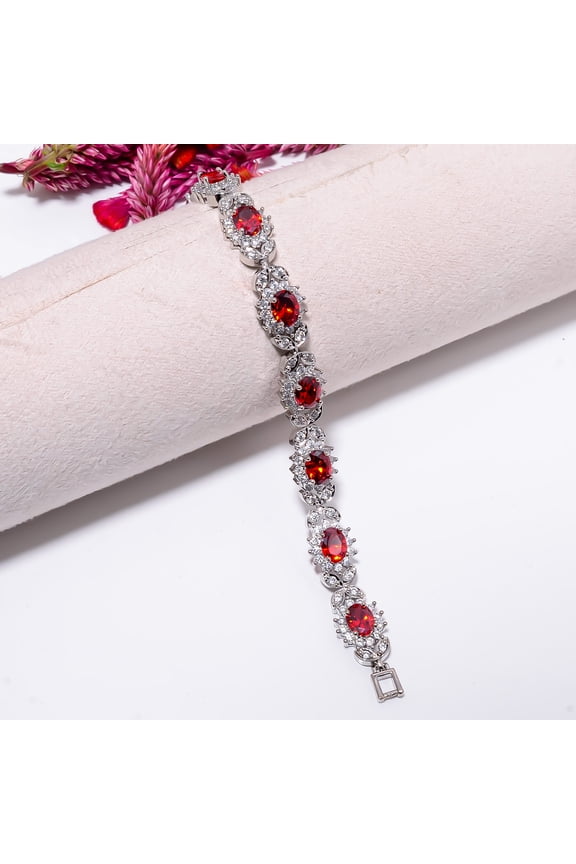 Ruby )Spinel, CZ 925 Sterling Silver Tennis Tennis Bracelet B129020, Ruby Bracelet, Red Bracelet, Oval Bracelet