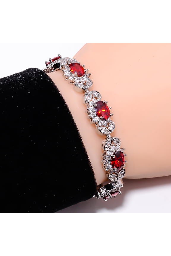 Ruby )Spinel, CZ 925 Sterling Silver Tennis Tennis Bracelet B129021, Ruby Bracelet, Red Bracelet, Oval Bracelet