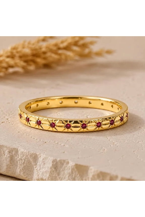 Ruby Starburst Eternity Band, Stacking Promise Handmade Jewelry In 925 Sterling Silver July Birthstone Ring, Minimalist Ring, Matching Band Ring