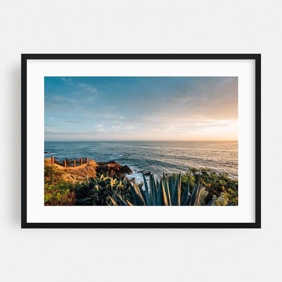 Ruby Street Park - Laguna Beach California Photography Coastal Ocean Sunset Cactus Landscape Beach Nature Black Framed Wall Art Print 5 x 7 inches