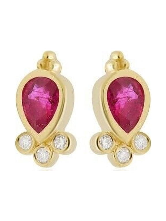 Ruby Stud Earrings- Red Gemstone Earrings Everyday Stud Earrings 14k Yellow Gold for Women