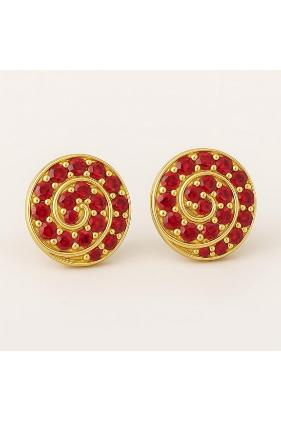 Ruby Swirl Stud Earrings, Solid Gold Bridesmaid & Bridal Jewelry