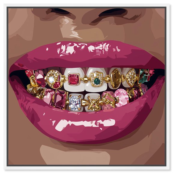 Ruby Teeth Canvas Print Fashion Art Prints by Art Remedy, White Frame, 16 x 16