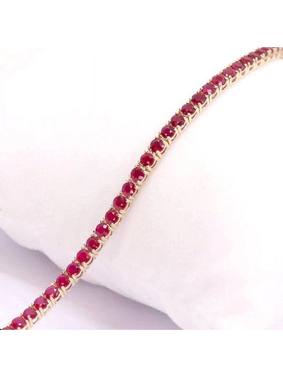 Ruby Tennis Bracelet,14K Gold plated CZ Ruby Bracelet,14k Prong Set Ruby Tennis Bracelet, Layering Bracelet For Women Gift For Her