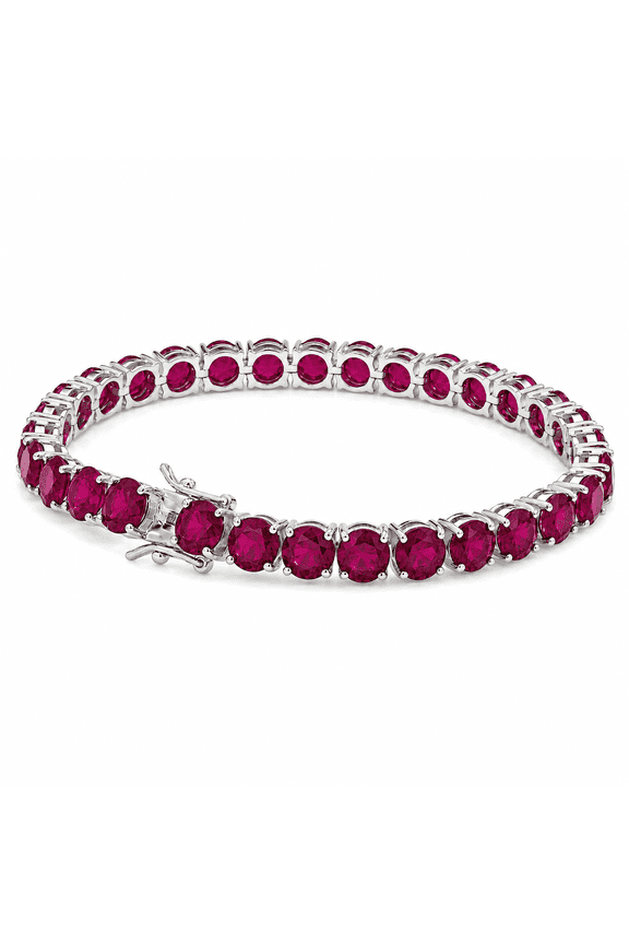 Ruby Tennis Bracelet for Women, Round Red Gemstone Bracelet in White Gold Plated Finish, July Birthstone Jewelry, Anniversary Gift