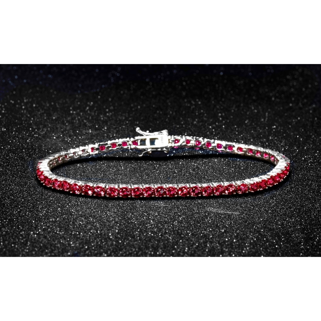 YEIDID INTERNATIONAL 18K White Gold Lab Created Ruby Tennis Bracelet with Fold Over Safety Clasp