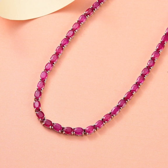 Ruby Tennis Necklace in 14k gold Plated Sterling Silver, Ruby Necklace, Ruby Jewelry, July Birthstone, Gift for Her