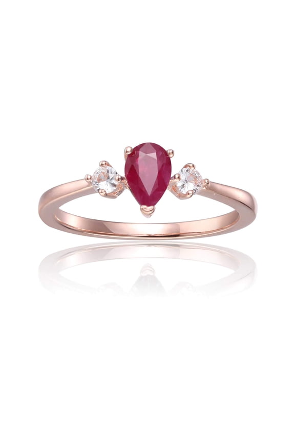 Ruby Three Stone Teardrop Ring