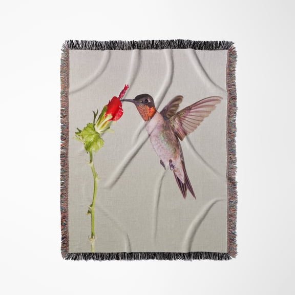 Ruby-Throated Hummingbird, Archilochus Colubris, Feeding, Texas, Usa, Woven Blanket