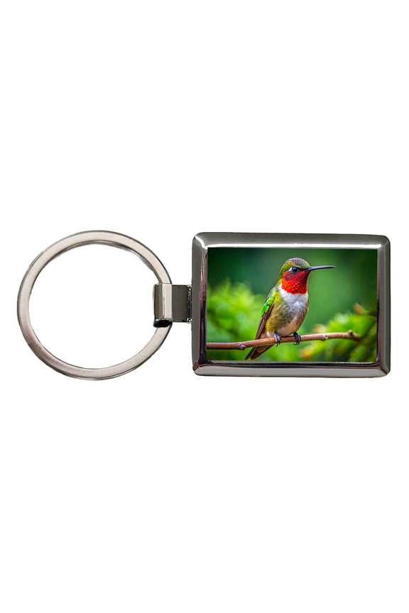 Ruby Throated Hummingbird Backyard Bird Metal Rectangle Keychain