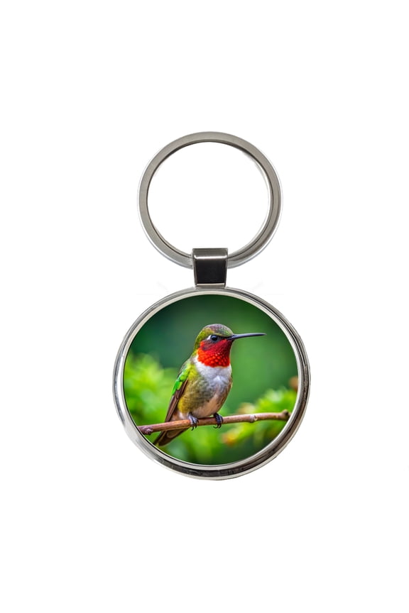 Ruby Throated Hummingbird Backyard Bird Metal Round Keychain