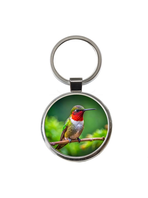 Ruby Throated Hummingbird Backyard Bird Metal Round Keychain