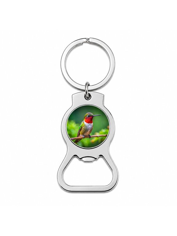 Ruby Throated Hummingbird Backyard Bird Portable Bottle Opener Metal Keychain